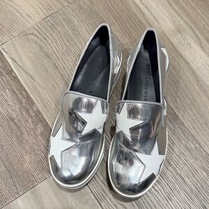 Stella McCartney Metallic Silver and White Star Loafers